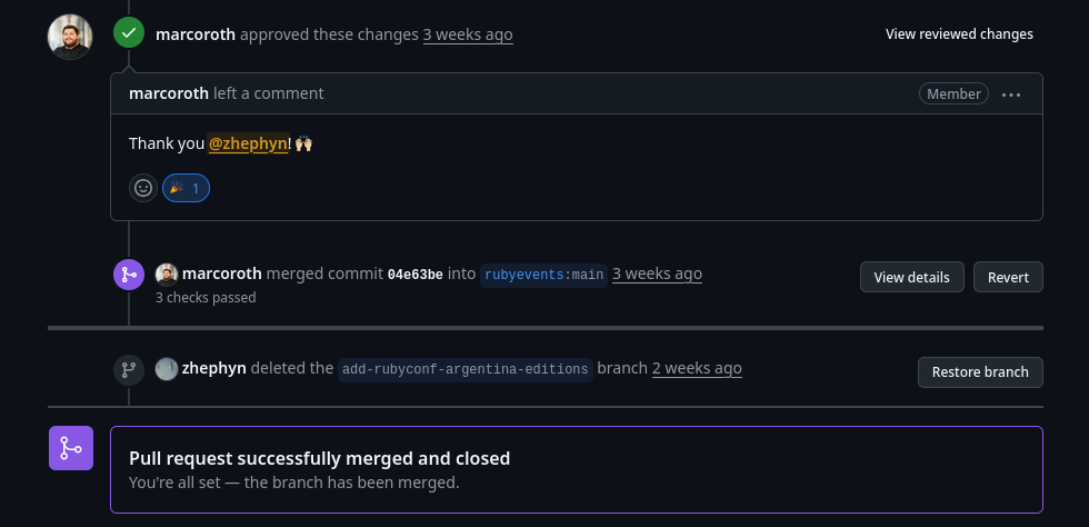 Merged PR